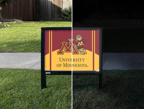 Minnesota M Goldy Mascot Maroon Yardsy Sign - Day Night