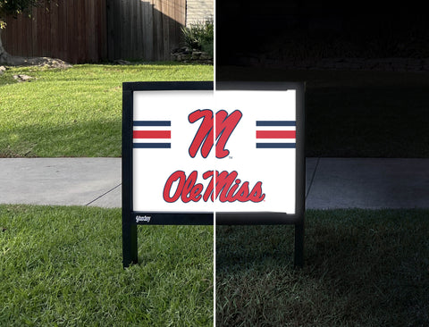 Mississippi Ole Miss M White Yardsy Sign - Day Night