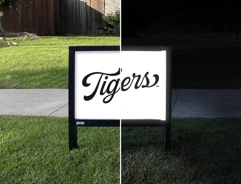 Missouri Tigers Script Mark White Yardsy Sign - Day Night