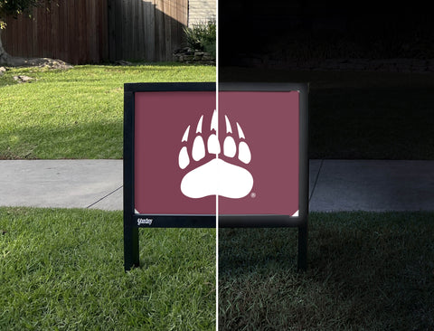 Montana Bear Paw Maroon Yardsy Sign - Day Night
