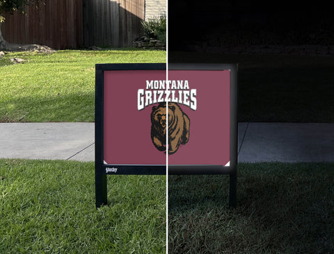Montana Grizzlies Bear Maroon Yardsy Sign - Day Night