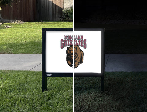 Montana Grizzlies Bear White Yardsy Sign - Day Night