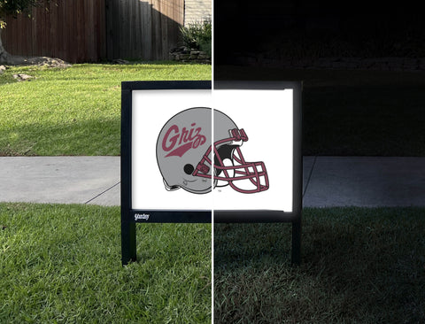 Montana Helmet Mark White Yardsy Sign - Day Night