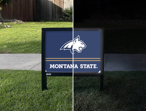 Montana State Bobcat Mascot Blue Yardsy Sign - Day Night
