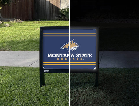 Montana State Bobcats Blue Yardsy Sign - Day Night