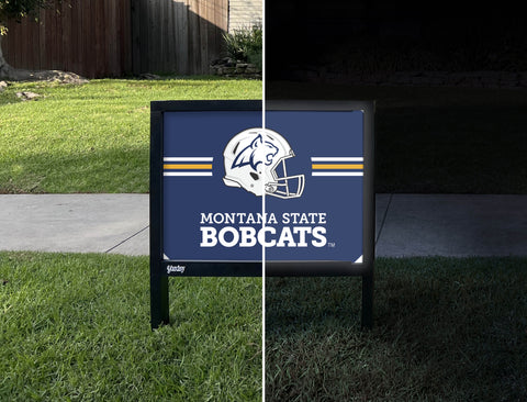 Montana State Helmet Blue Yardsy Sign - Day Night