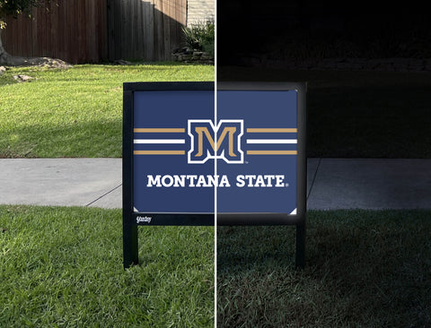 Montana State M Blue Yardsy Sign - Day Night