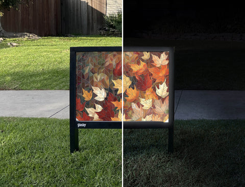 Mosaic Fall Leaf Pattern Yardsy Sign - Day Night