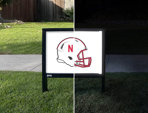 Nebraska Helmet White Yardsy Sign - Day Night