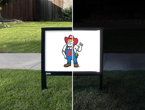 Nebraska Herbie White Yardsy Sign - Day Night