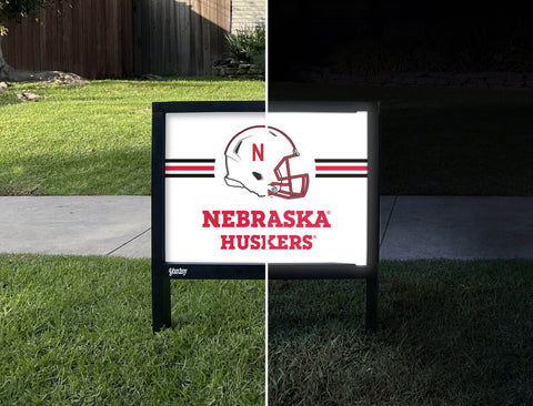 Nebraska Huskers Helmet White Yardsy Sign - Day Night