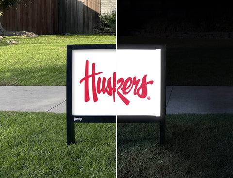 Nebraska Huskers White Yardsy Sign - Day Night
