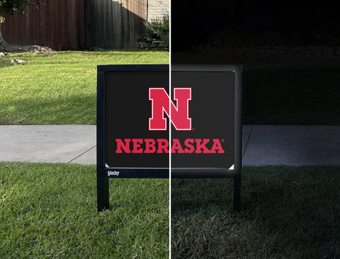 Nebraska N Mark Black Yardsy Sign - Day Night