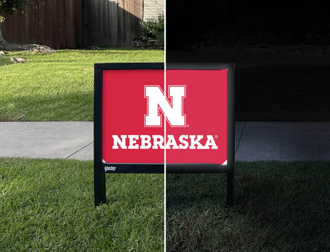 Nebraska N Mark Red Yardsy Sign - Day Night