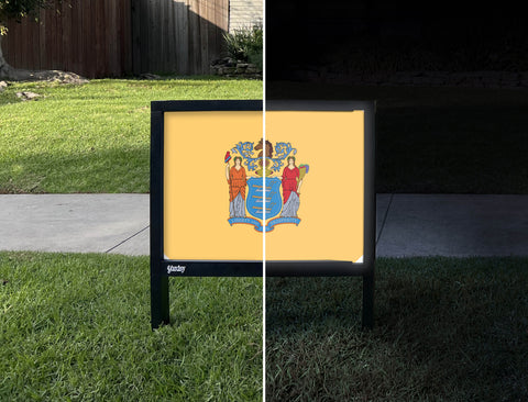 New Jersey State Flag Yardsy Sign - Day Night