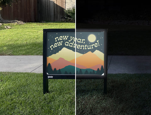 New Year New Adventure Yardsy Sign - Day Night