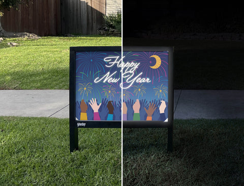 New Years Eve Gathering Yardsy Sign - Day Night