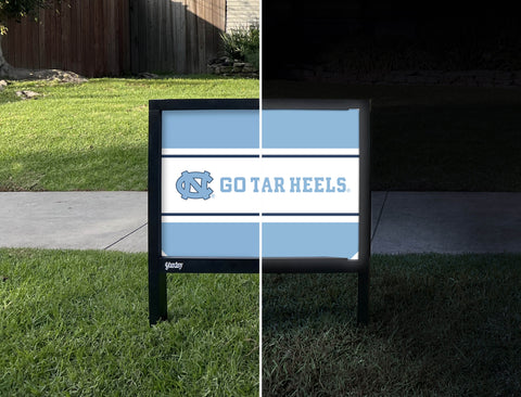 North Carolina NC Go Tar Heels Carolina Blue Yardsy Sign - Day Night