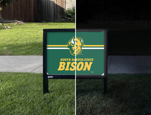 North Dakota State Bison Head Green Yardsy Sign - Day Night