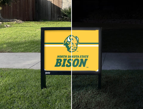 North Dakota State Bison Head Yellow Yardsy Sign - Day Night
