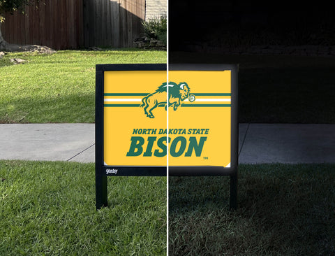 North Dakota State Bison Mascot Yellow Yardsy Sign - Day Night