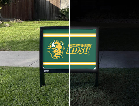 North Dakota State NDSU Bison Head Green Yardsy Sign - Day Night