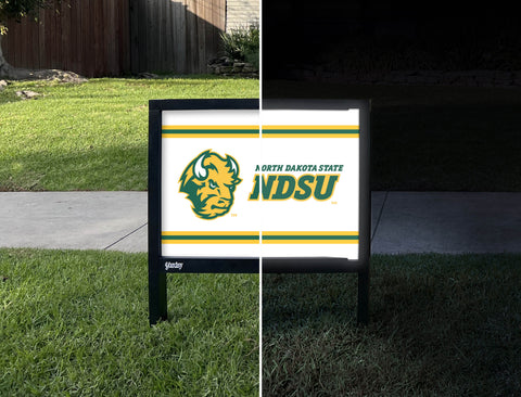 North Dakota State NDSU Bison Head White Yardsy Sign - Day Night