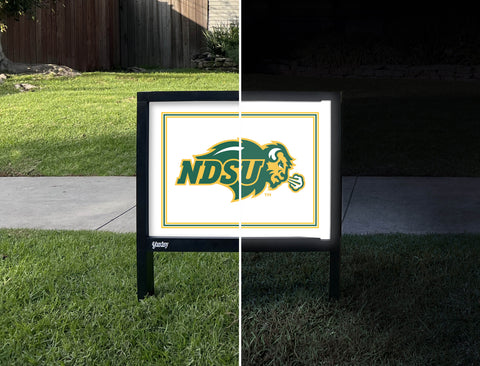 North Dakota State NDSU White Yardsy Sign - Day Night