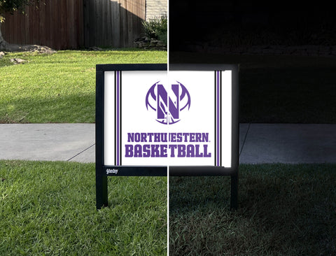 Northwestern Basketball White Yardsy Sign - Day Night
