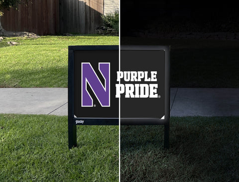 Northwestern N Purple Pride Black Yardsy Sign - Day Night