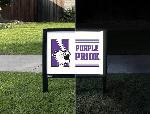 Northwestern N Purple Pride White Yardsy Sign - Day Night