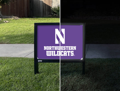 Northwestern N Wildcats Purple Yardsy Sign - Day Night