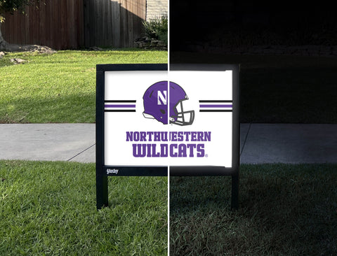 Northwestern Wildcats Helmet White Yardsy Sign - Day Night