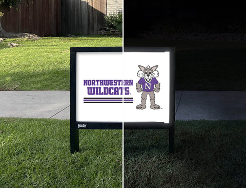 Northwestern Wildcats Mascot White Yardsy Sign - Day Night