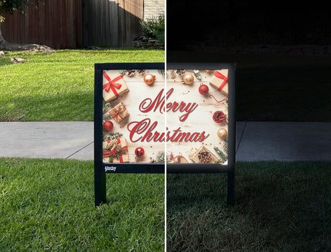 Off White Merry Christmas Yardsy Sign - Day Night