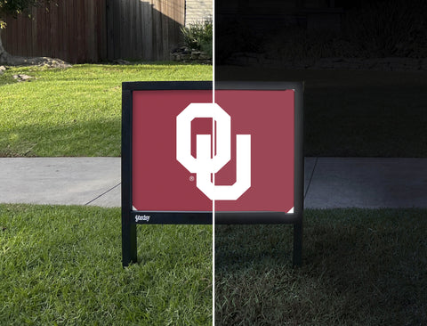 Oklahoma Athletics Mark Crimson Yardsy Sign - Day Night
