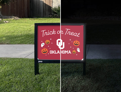 Oklahoma Halloween Trick Or Treat Yardsy Sign - Day Night