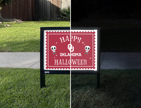 Oklahoma Happy Halloween Skulls Yardsy Sign - Day Night
