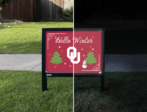 Oklahoma Hello Winter Yardsy Sign - Day Night
