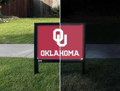 Oklahoma OU Crimson Yardsy Sign - Day Night