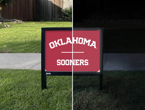 Oklahoma Sooners Crimson Yardsy Sign - Day Night