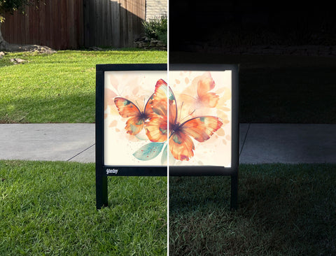 Orange Butterflies Yard Decoration Yardsy Sign - Day Night