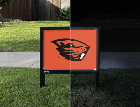 Oregon State Beavers Mascot Orange Yardsy Sign - Day Night