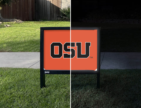 Oregon State OSU Wordmark Orange Yardsy Sign - Day Night