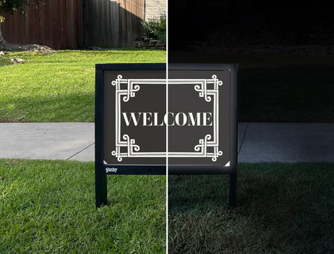 Ornate Border Welcome Yardsy Sign - Day Night