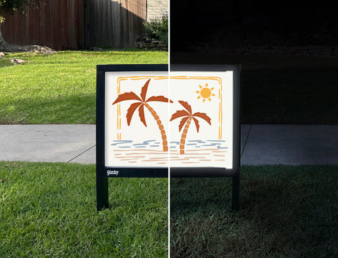 Palm Trees Yardsy Sign - Day Night