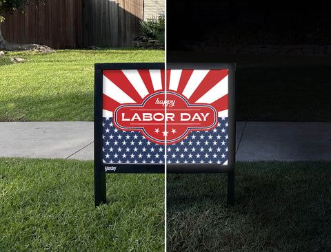 Patriotic Happy Labor Day Yardsy Sign - Day Night