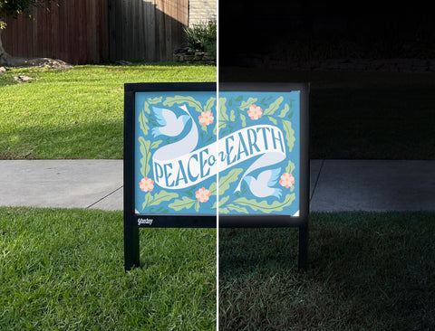 Peace On Earth Yardsy Sign - Day Night