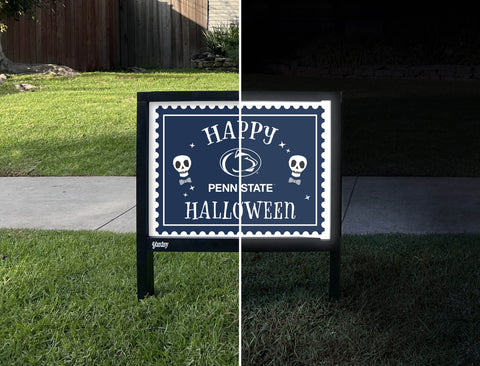 Penn State Happy Halloween Skulls Yardsy Sign - Day Night