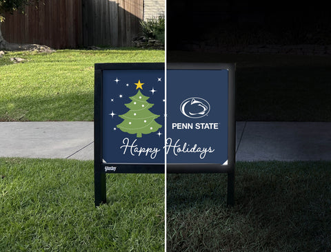 Penn State Happy Holidays Yardsy Sign - Day Night